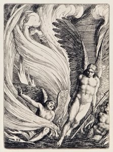 Satanás se levanta del lago ardiente de El paraíso perdido por John Milton, serie de 12 ilustraciones grabadas por William Strang